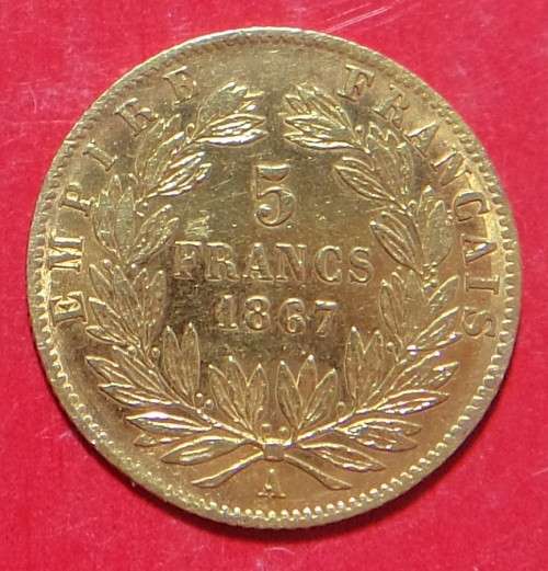 France: Napoleon III, GOLD 5 Francs of 1867