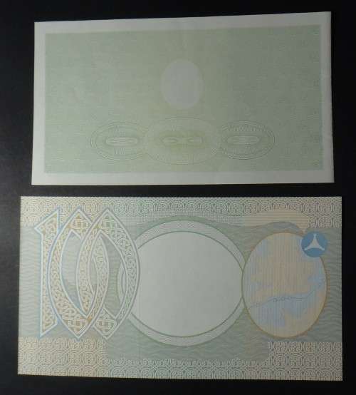 Two Partially Printed Irish £1 and £100 Notes  (Printers Proofs?)