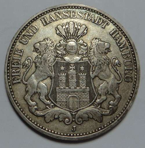 German States: Hamburg, Silver 3-Mark of 1909