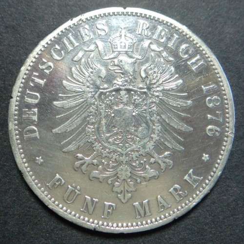 German States: Wurttemberg, Silver 5-Mark of 1876