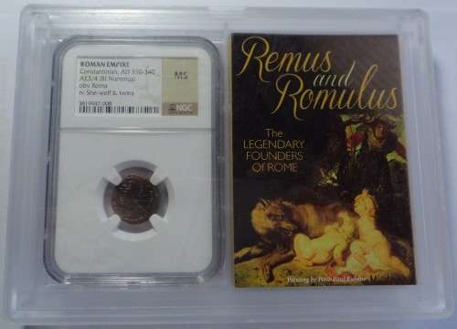 Ancient Rome: Romulus & Remus Nummus AD 330-340: NGC Mint State