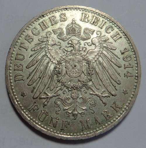 German States: Prussia, Silver 5-Mark of 1914