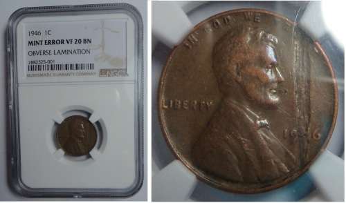 United States: 1c 1946 Mint Error: NGC VF 20 BN