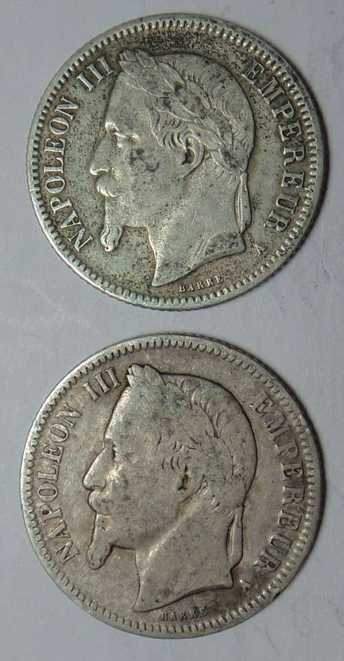 France: Napoleon II Silver Franc Set of 1866 & 1867
