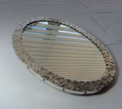 Vintage Egyptian .900 Cast Silver Oval Hand Dressing Table Mirror