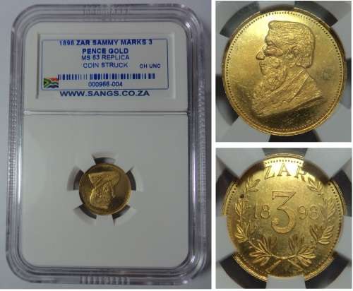 ZAR Sammy Marks 1898 Tickey in Gold: Sangs Certified