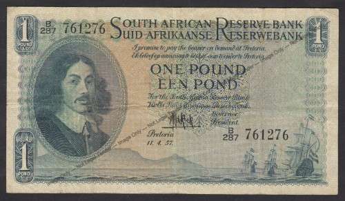 Union of SA: Pound Note of 11 April 1957