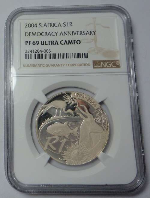 RSA: Silver Proof R1 2004 (Democracy) NGC PF 69 Ultra Cameo
