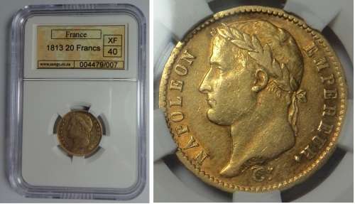 France: Napoleon I, Gold 20 Francs 1813, Sangs XF40