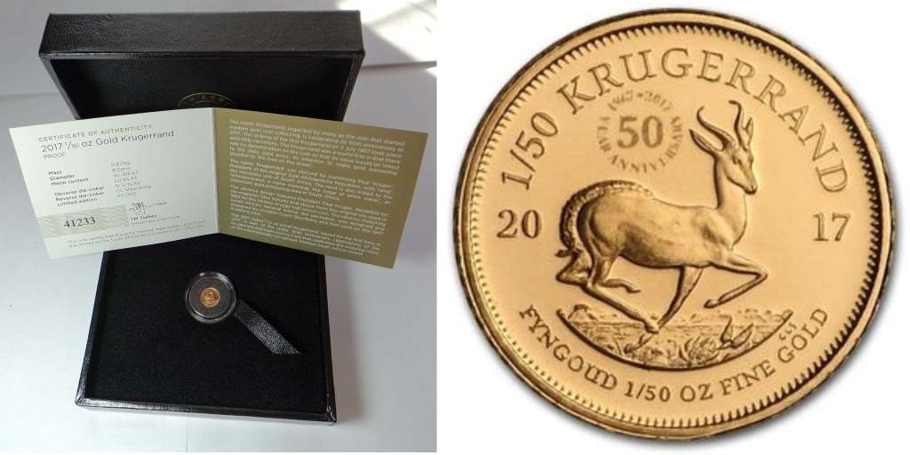 GOLD 1/50th OZ Proof Krugerrand 2017 with Privy Mark (4 available)