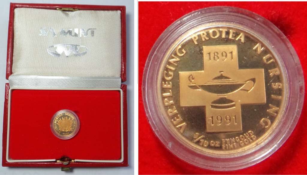GOLD 1/10th OZ Proof Protea of 1991 (Nursing in South Africa)