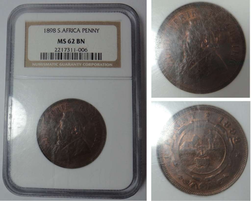 Paul Kruger ZAR: Penny of 1898: NGC MS 62 BN