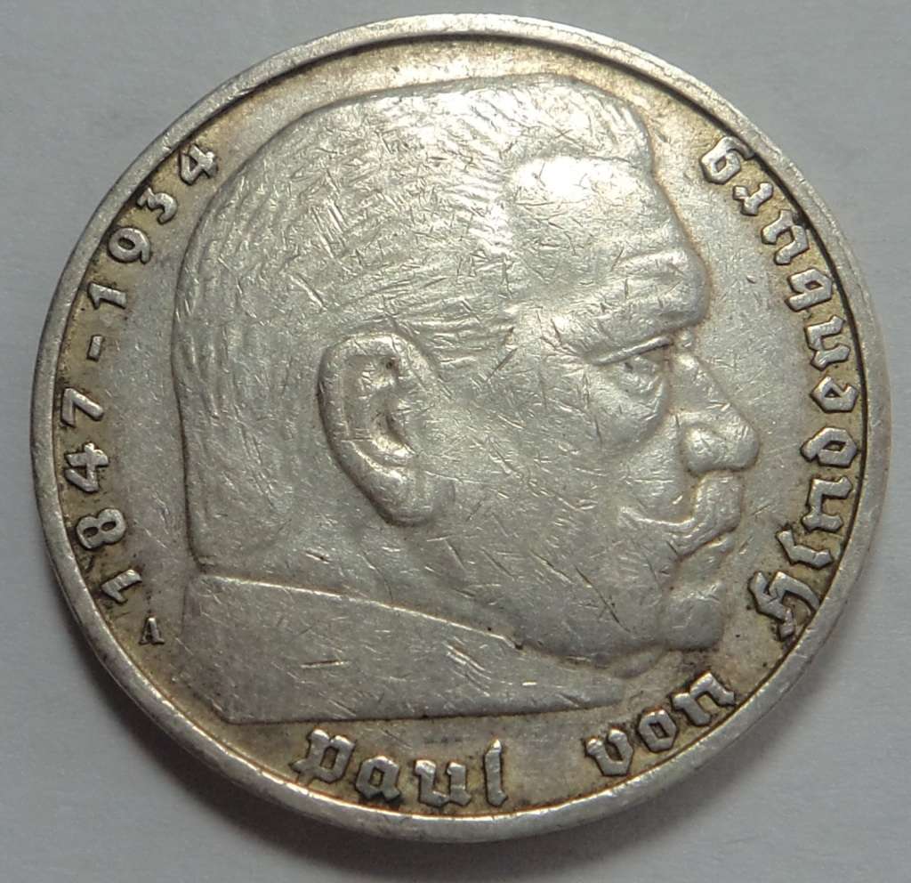 Germany: Hindenburg Silver 5-Mark of 1937