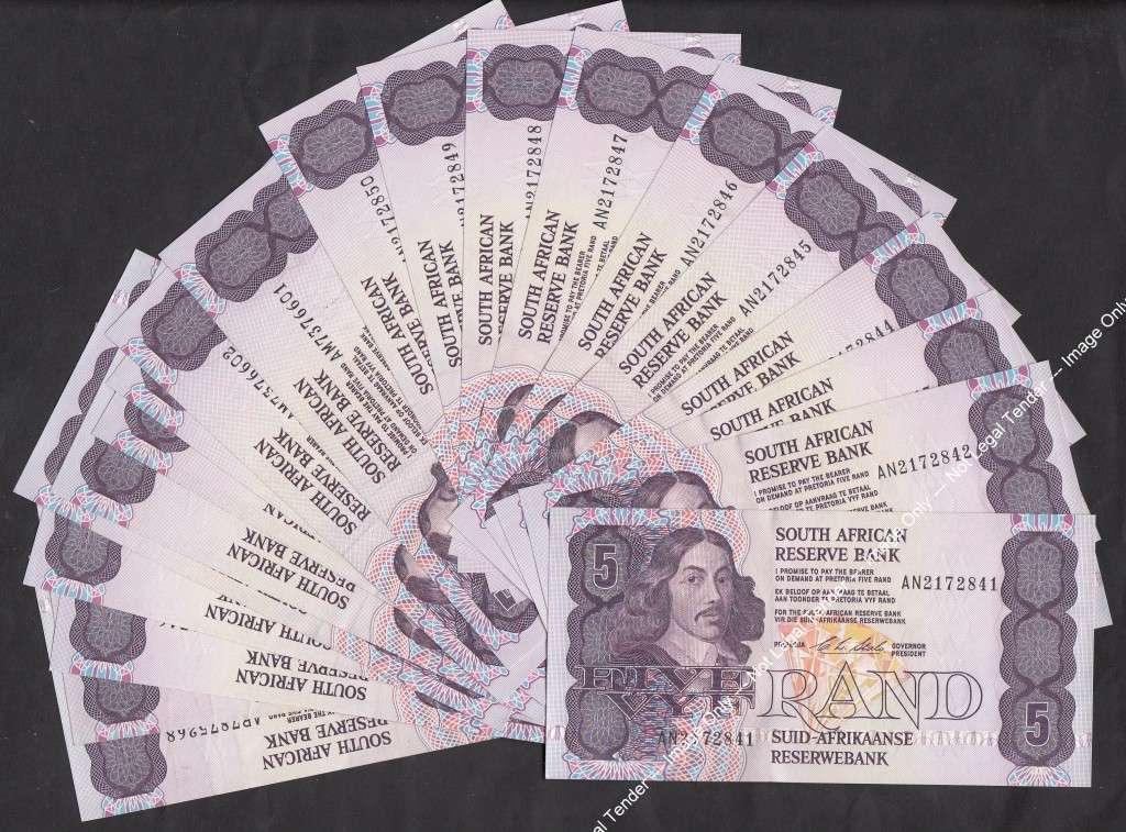 Twenty Stals R5 notes of 1990 (Many in sequential order)