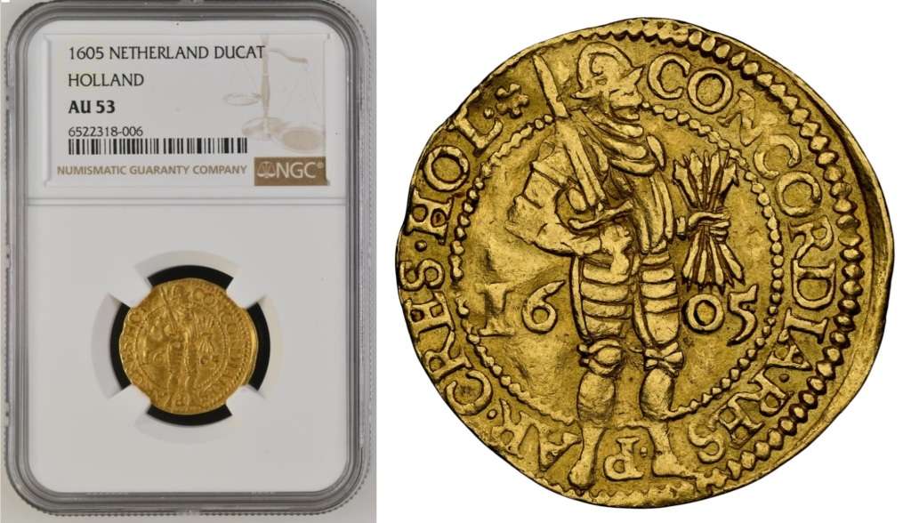 Netherlands, Holland, Gold Ducat 1605, NGC AU53