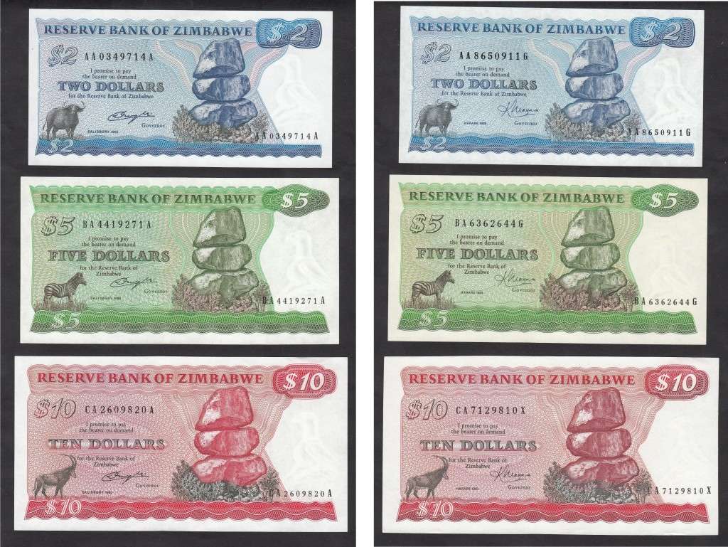 Zimbabwe: Salisbury (1980) and Harare (1983) Banknote Sets