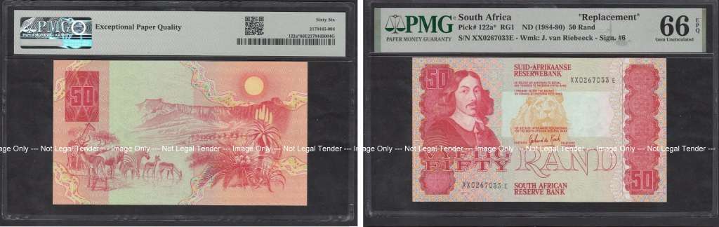 G. de Kock XX replacement R50 note: PMG 66 Gem Uncirculated