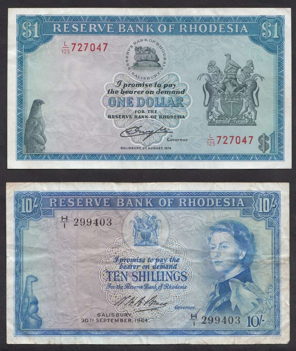 Reserve Bank of Rhodesia: Ten Shillings and 1 Dollar Banknote Set