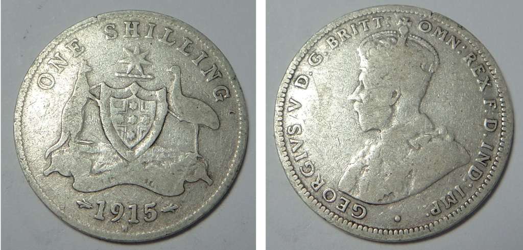 Australia, King George V Silver Shilling 1915 (Low mintage & scarce)