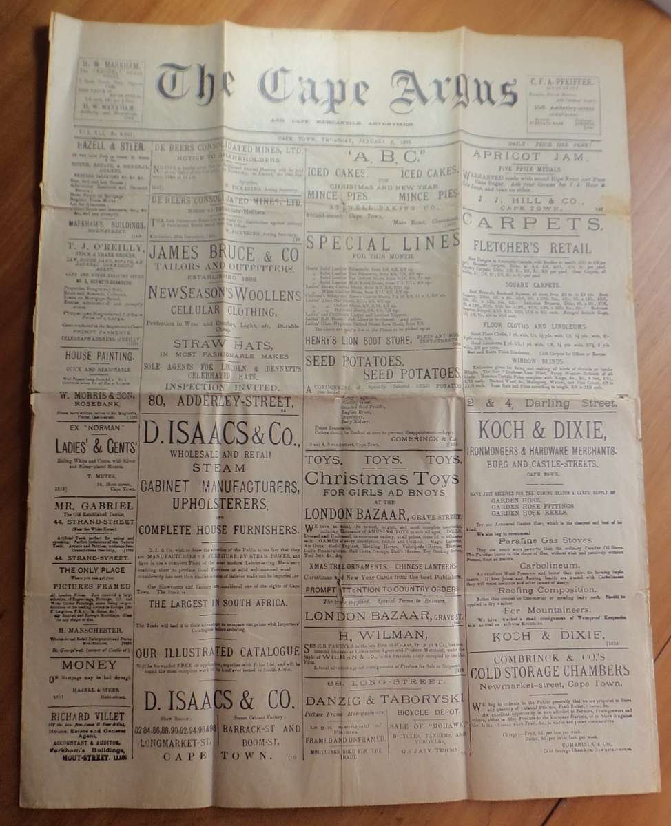 Newspaper: The Cape Argus 2 January 1896 reporting on the Jameson Raid