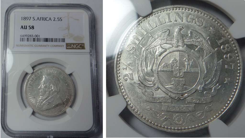 Paul Kruger ZAR: Silver Half Crown (2/6-) of 1897. NGC AU 58