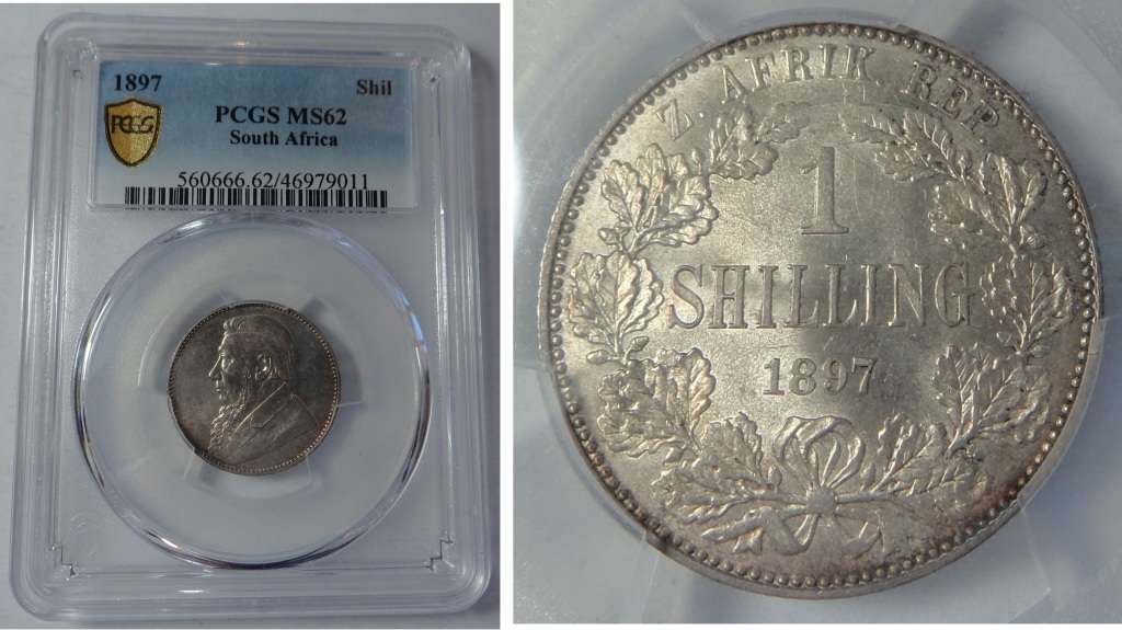 Paul Kruger ZAR: Silver Shilling (1/-) of 1897, PCGS MS 62
