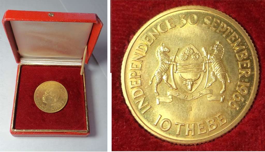Botswana: Sir Seretse Khama: Boxed 90% GOLD 10 Thebe of 1966