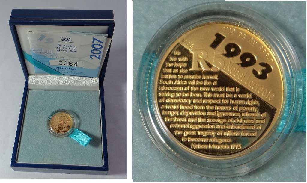 Rep. of SA. 1/10th GOLD R5 of 2007 (Nelson Mandela)