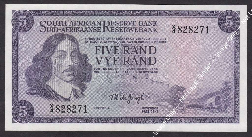 Republic of South Africa: Five Rand // Vyf Rand 1967 (X4 Replacement)
