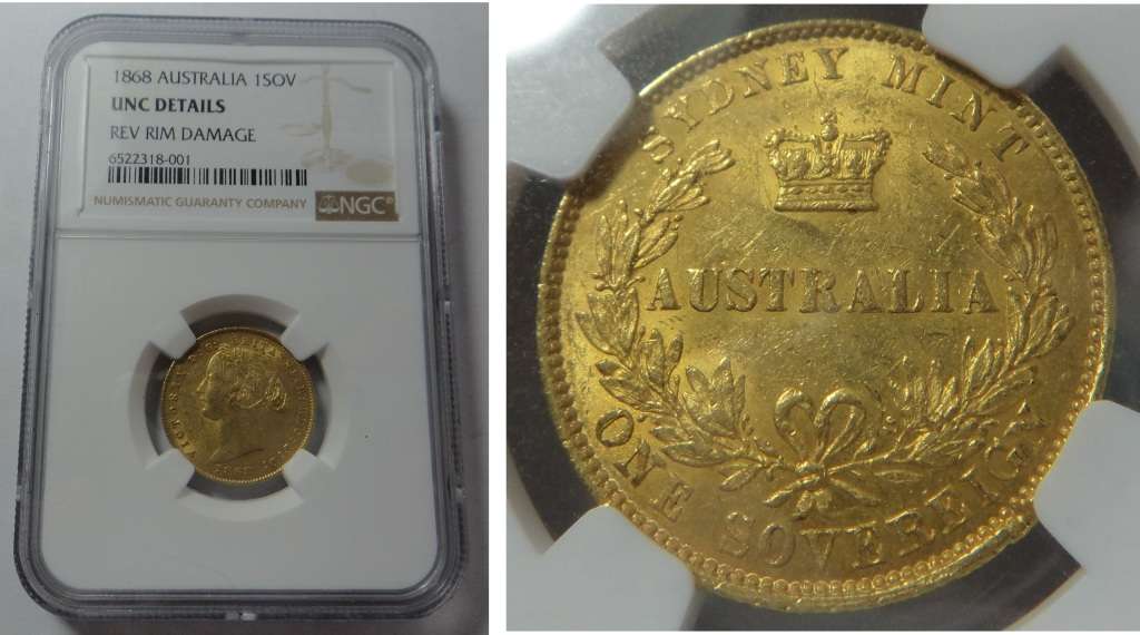 Australia (Sydney): GOLD 1 Sovereign 1868, NGC UNC details