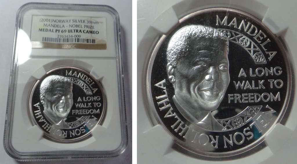 Norway: Mandela/Noble Prize Silver Medal, NGC PF 69 Ultra Cameo