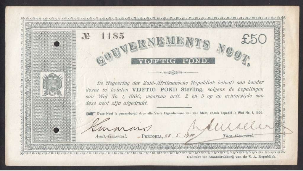 ZAR Gouvernements 50-Pond Note, Pretoria 28.5.1900
