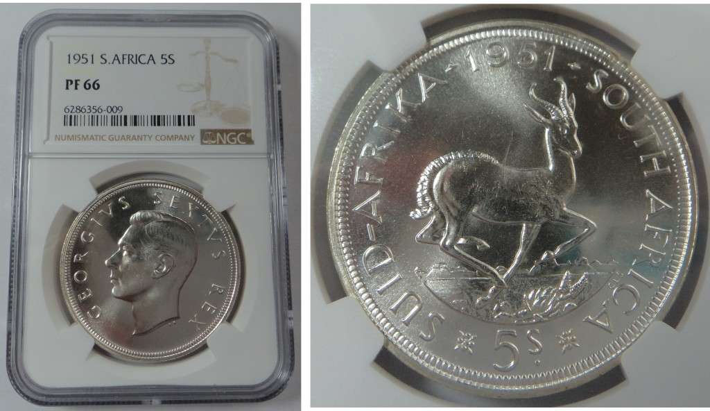 Union of South Africa: Crown (5/-) 1951, NGC PF 66