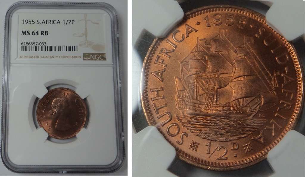 Union of South Africa: Half Penny 1955, NGC MS 64 RB