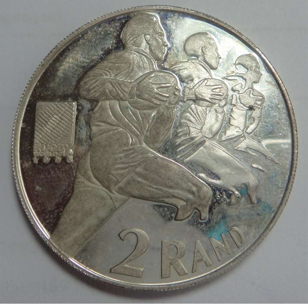 Republic of South Africa: Silver R2 Crown (Rugby) of 1995