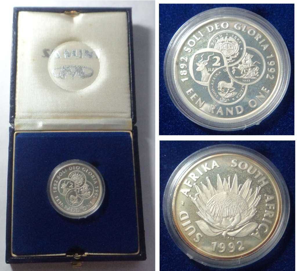 Rep. of South Africa: Proof Silver R1 of 1992 (Coinage Centenary)