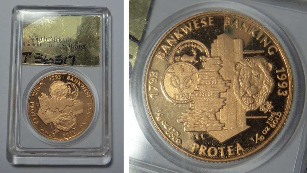 Gold 1/10th Proof Protea of 1993 (Banking in SA)