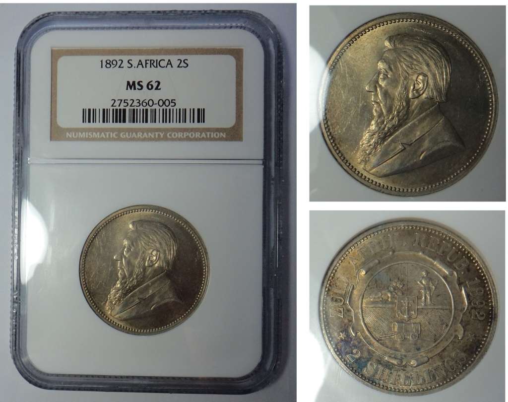 Paul Kruger ZAR: Two-Shillings (2/-) 1892, NGC MS 62