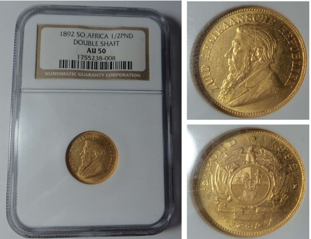 Paul Kruger ZAR: Gold Half Pond 1892 (DS) NGC AU 50