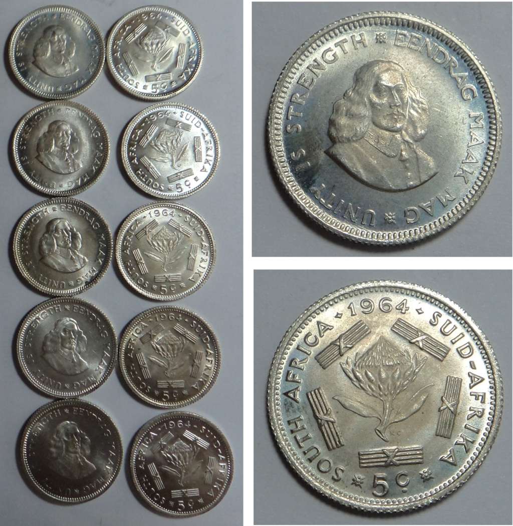 Ten Uncirculated 1964 Silver 5c pieces (3 collections available)