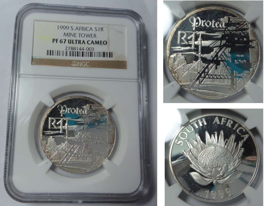 Silver R1 Protea 1999 (Mine Tower) NGC PF67 Ultra Cameo