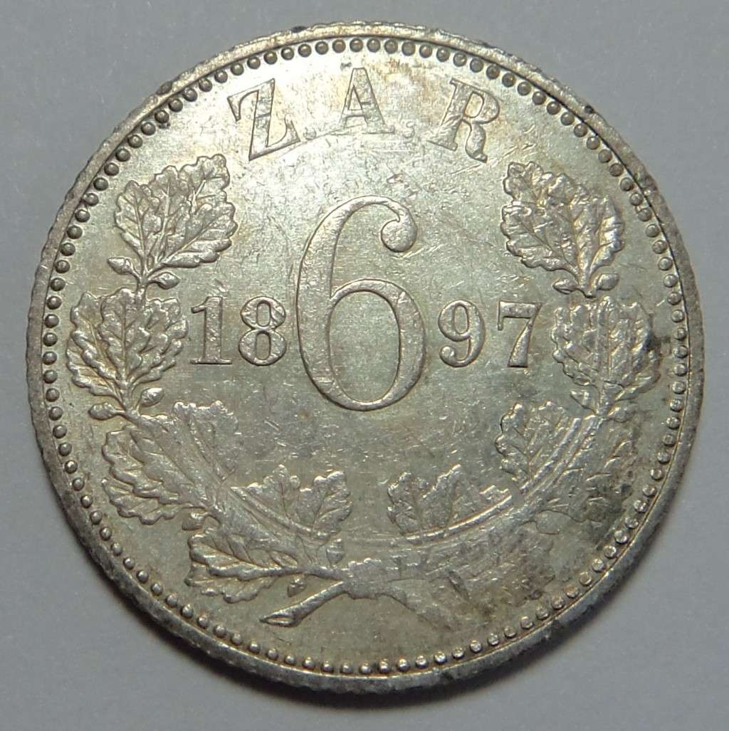 Paul Kruger ZAR Sixpence 1897 (touching UNC)