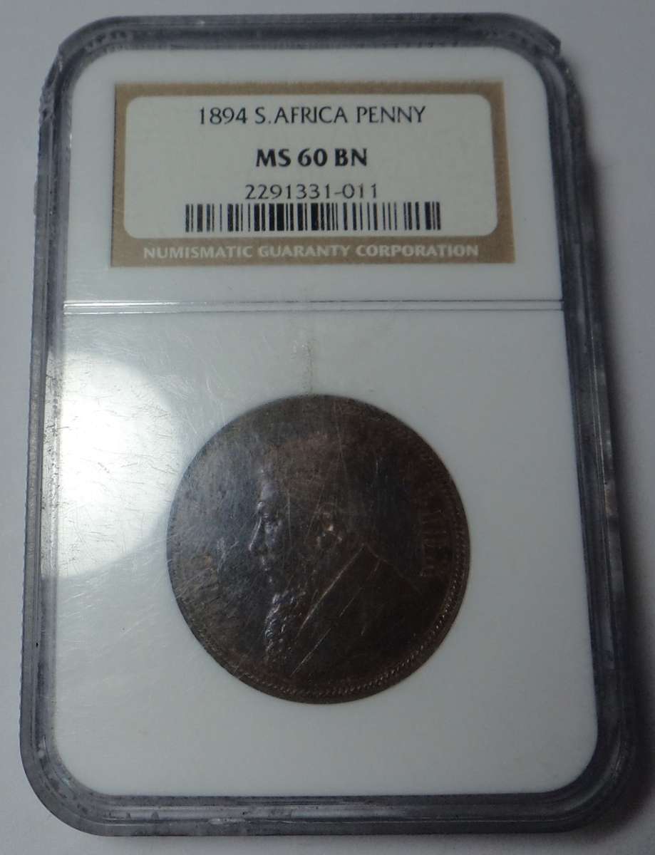 Paul Kruger ZAR Penny 1894: NGC MS 60 BN