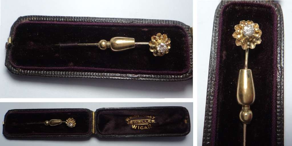 18ct Gold Antique Hat Pin with 0.15ct Diamond