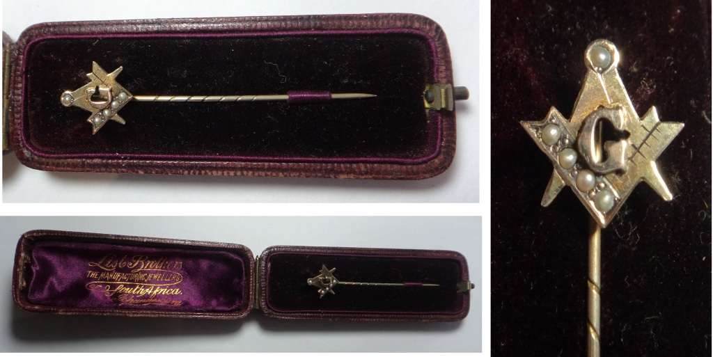 9ct Gold Antique Masonic Hat Pin with Seed Pearls