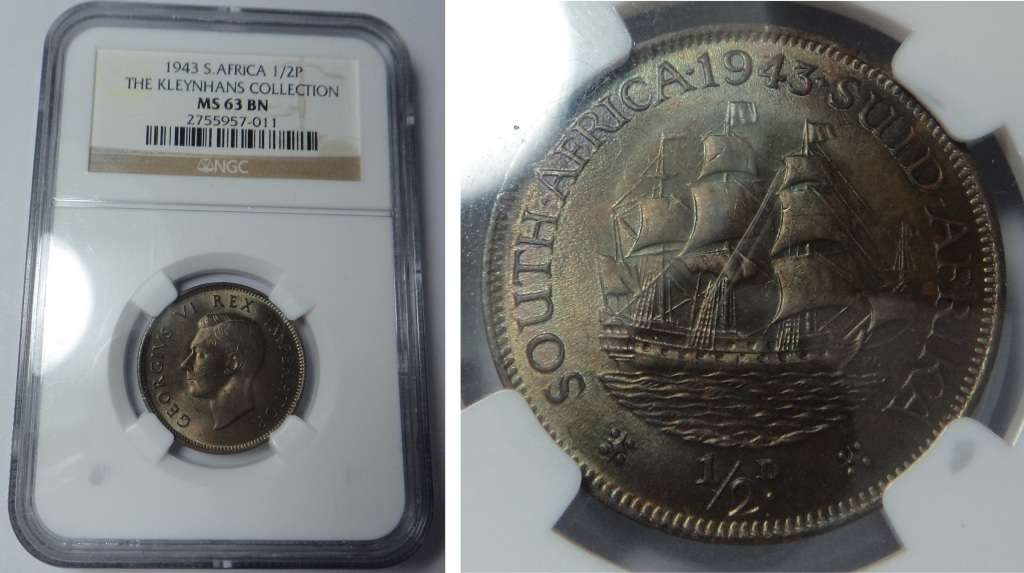 1943 Half Penny, Union of SA: NGC MS 63 BN
