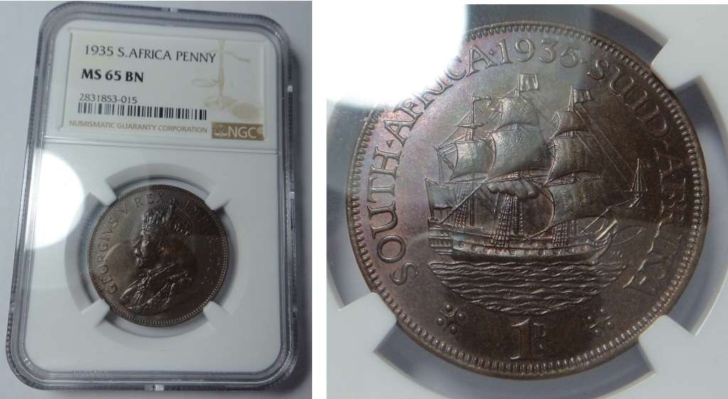 1935 Penny, Union of SA: NGC MS 65 BN