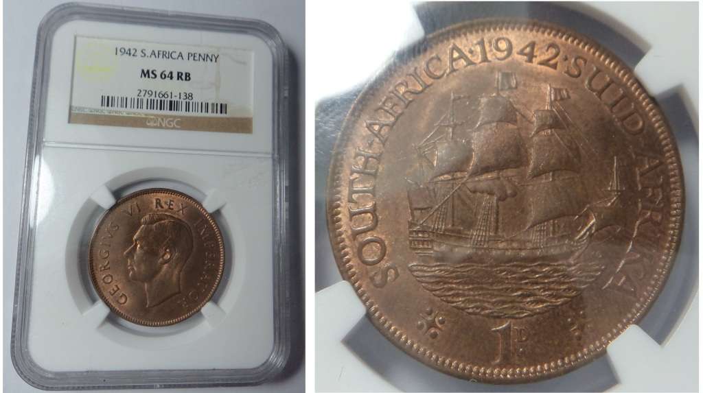 1942 Penny, Union of SA: NGC MS 64 RB