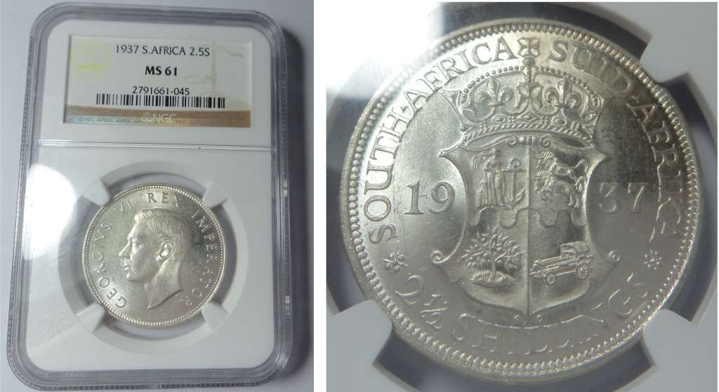 1937 Half Crown, Union of SA: NGC MS 61