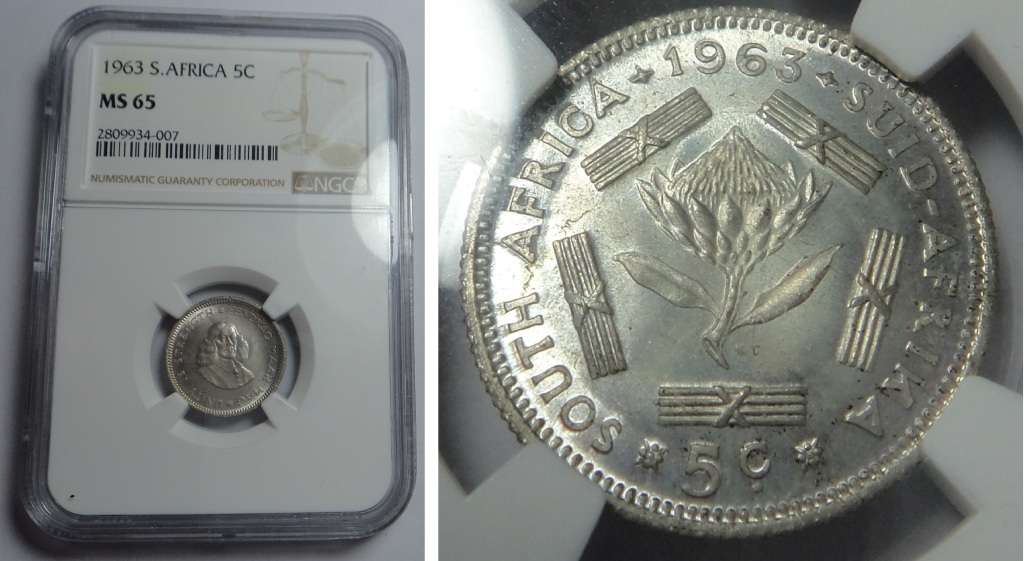 1963 Silver 5c, Republic of SA: NGC MS 65